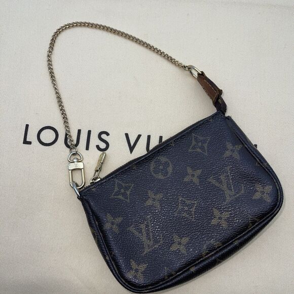 LOUIS VUITTON Pochette Accessories Mini Bag Monogram Purse Brown Authentic - Picture 7 of 15